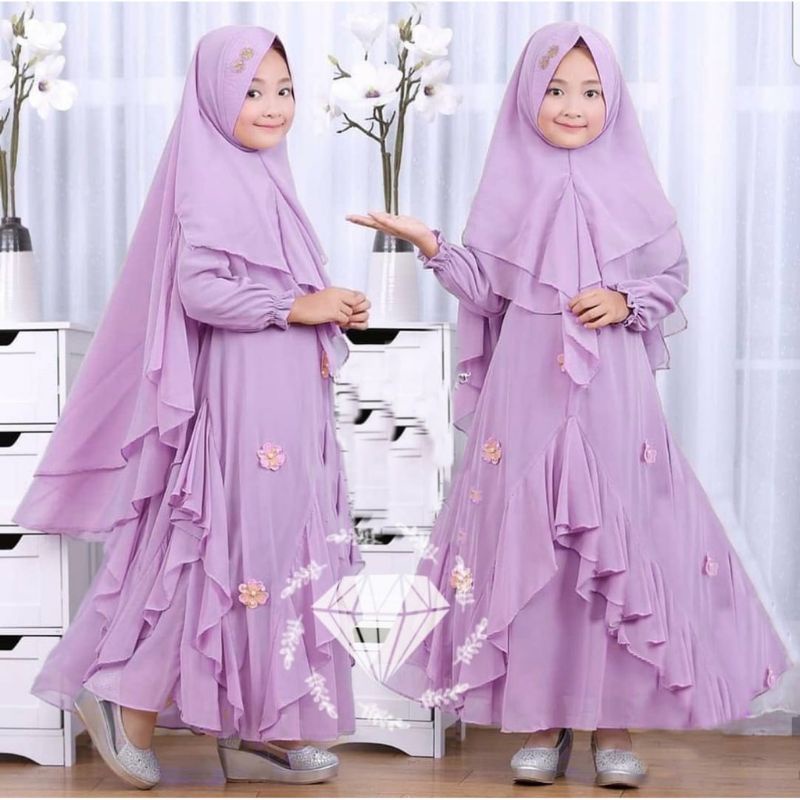 Baju Gamis Anak Kid Kids Syari Syar'i Dress Dapat Free Plus Hijab Jilbab Kerudung Bergo Cantik Pesta