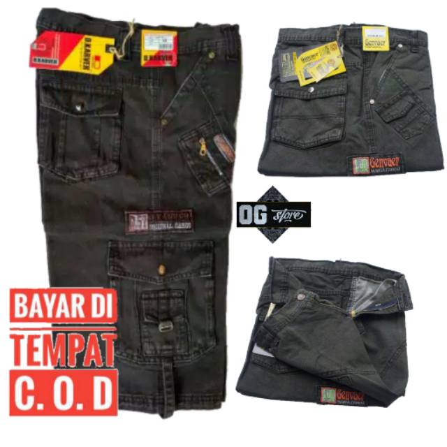 Celana Pendek Ca   rgo Pria Bahan Jeans Model Kempol Outdoor