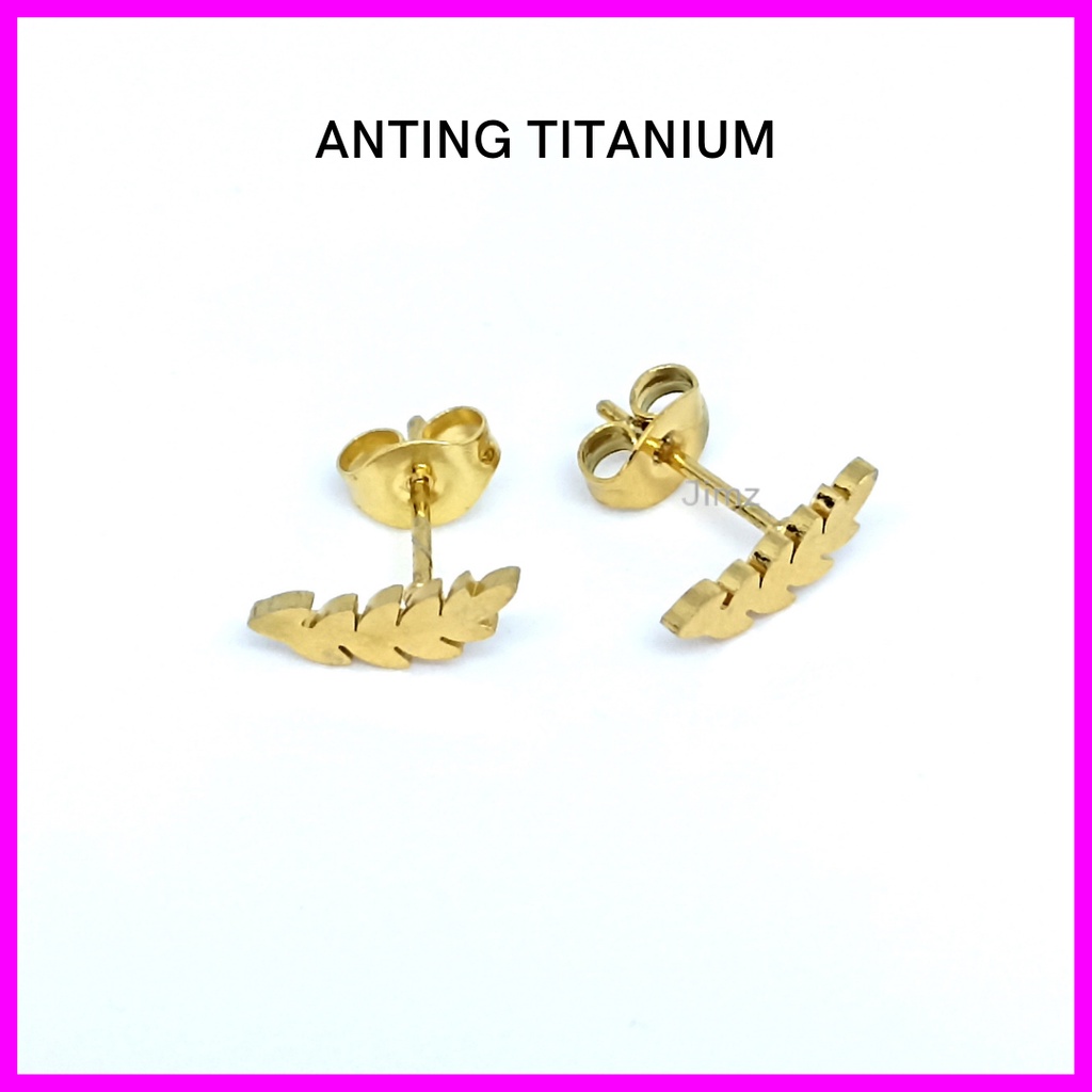 Jimz - Anting Tusuk Daun Titanium Asli Zircon Bulat Liontin Korea Anti Karat Anti Luntur Fashion Aksesoris Wanita Nagita Rose Gold Branded