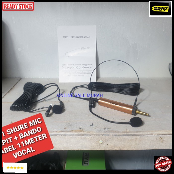 G61 Shure mic kabel headset jepit clip on kancing kerah baju condesor bando + klip mik cable profesional pro vocal vokal karaoke mikrophone microphone audio sound system panggung dj studio sensitif aux emas YOUTUBER G61   BISA DIGUNAKAN SEGALA JENIS AUDIO