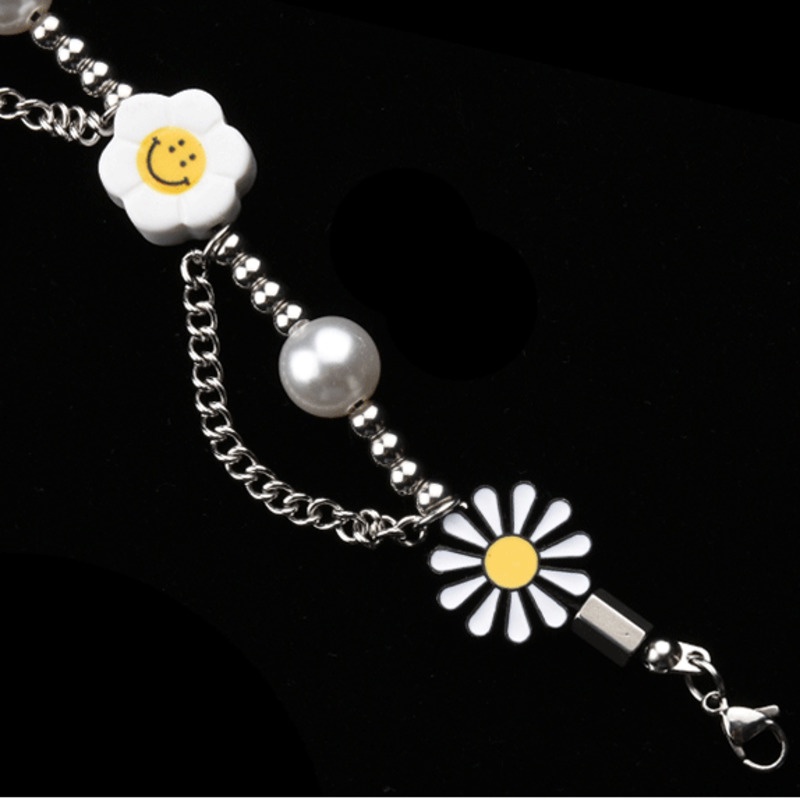 Daisy Smiley Sun Flower Pearl Bracelet Accessories Hip Hop Personality Trend