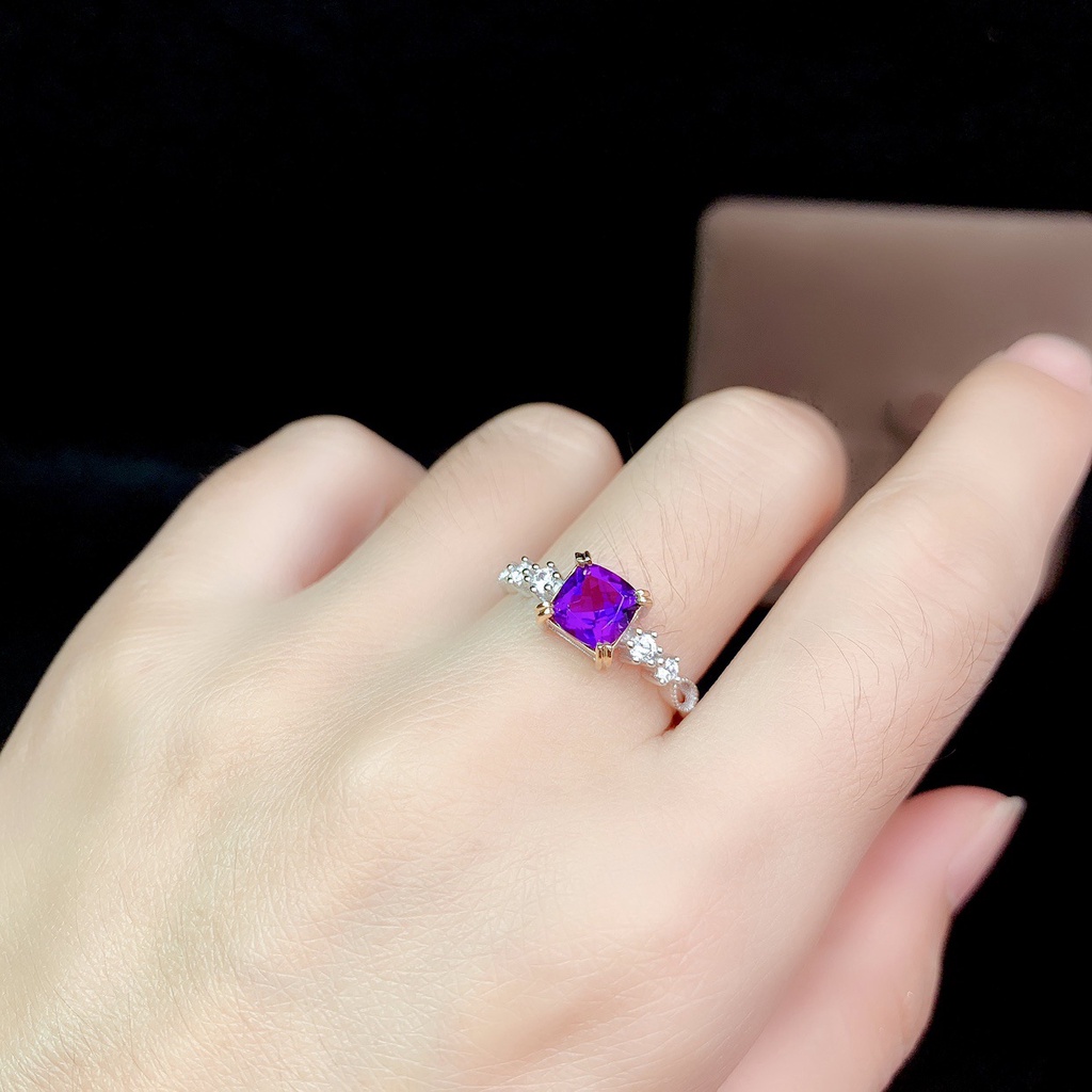 Cincin Wanita Bahan Sterling Silver 925 Hias Kristalberlianamethyst Untuk Pernikahanpertunangan