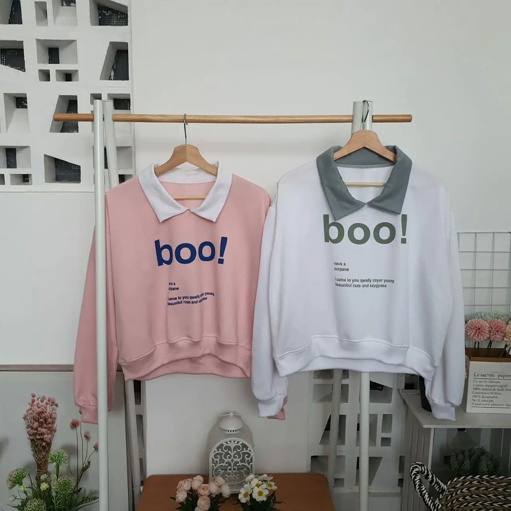 Weijia Fashion Baju Sweater Wanita Terbaru / Sweater Kerah BOO / Sweater Kerah Cewek / Ootd Terbaru