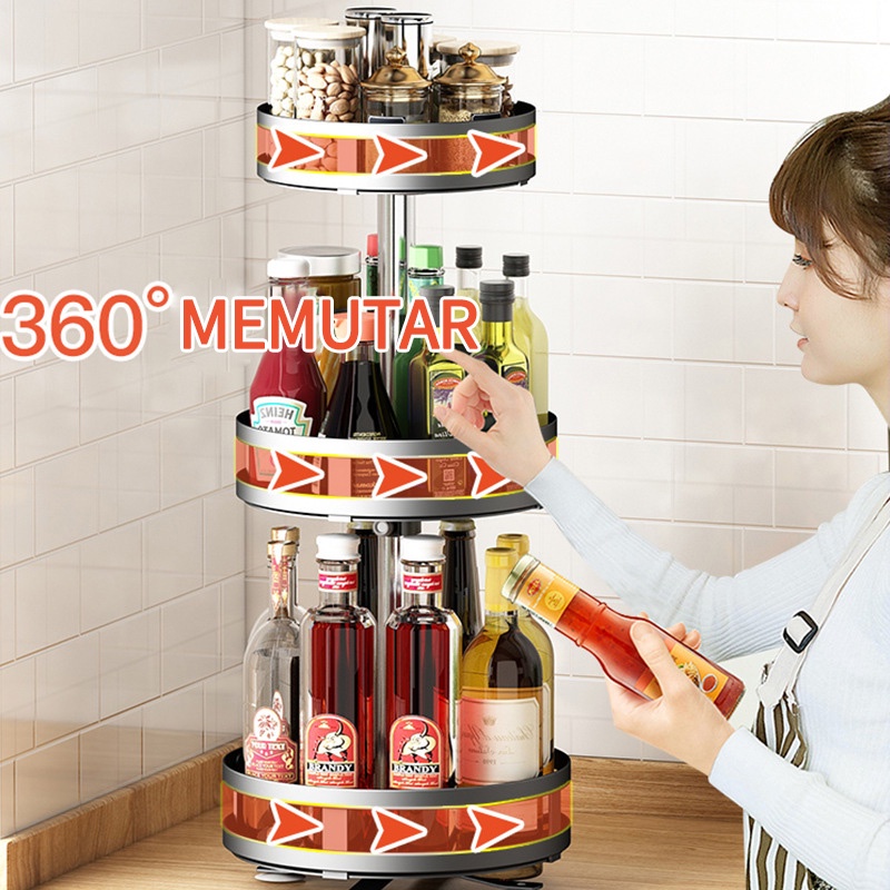 Rak Bumbu Putar Berputar 360 Derajat Rak Bumbu Dapur Stainless Rotate Kitchen Spice Rack Organizer