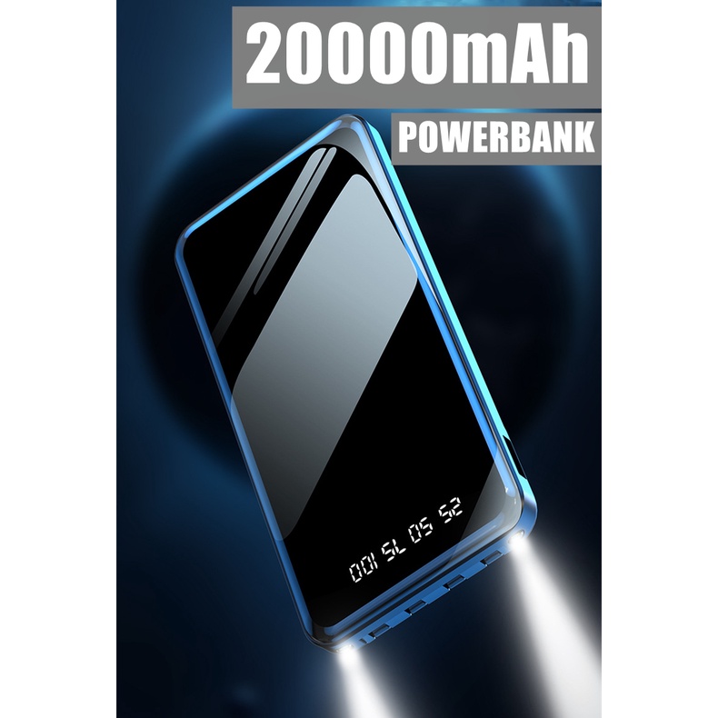 Power Bank 20000mAh 4 Output 2 Input LED Display Powerbank  Fast Charging 2.1A Dual Input Port USB &amp; Micro USB Real Capacity Quick Charge