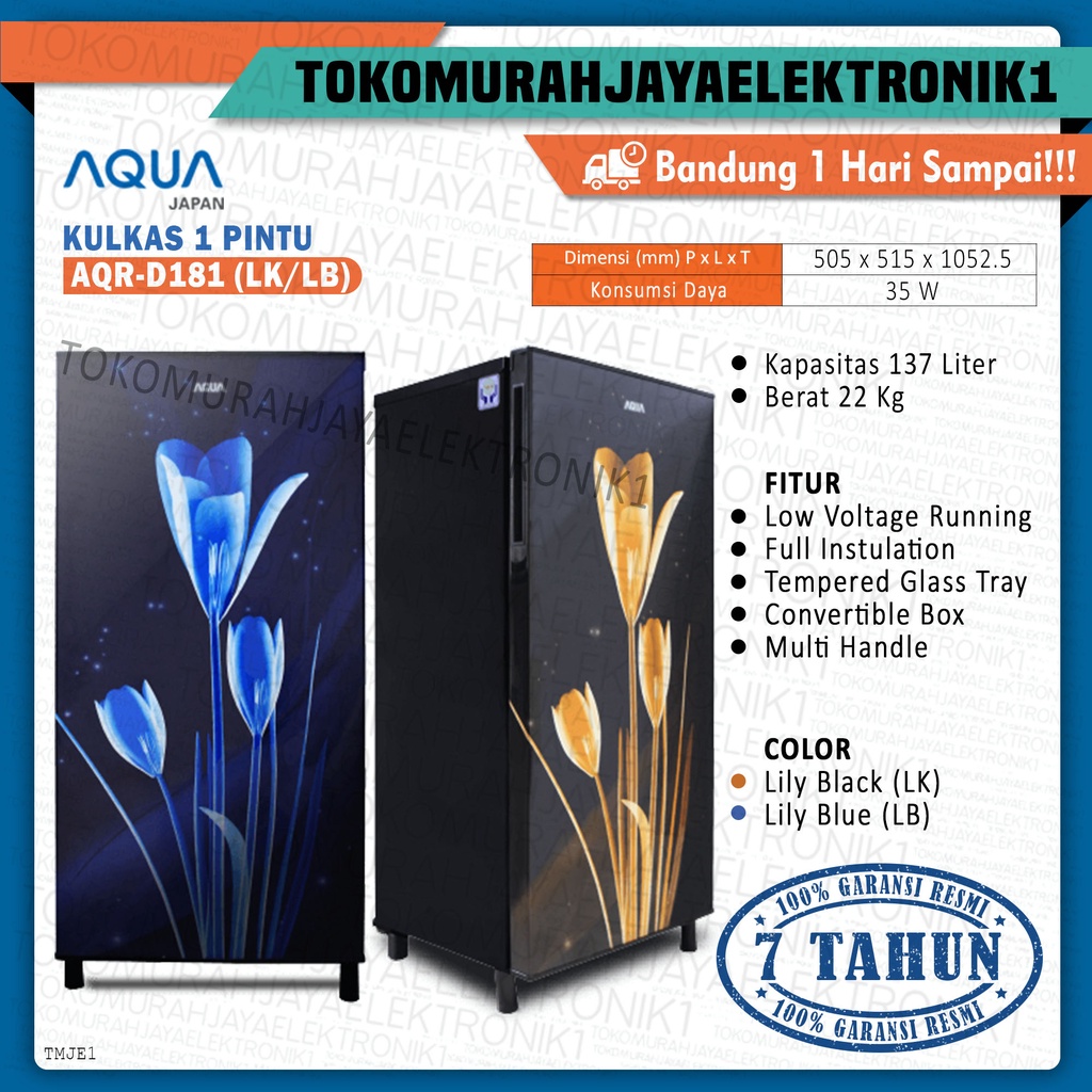 KULKAS 1 PINTU AQUA D181 LK / LS GARANSI RESMI ONLY BANDUNG MURAH