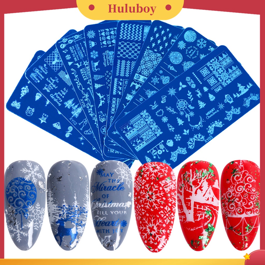 Huluboy Huluboy♡ Plat Template Kuku Motif Snowflake Natal Bahan Stainless Steel Untuk Manicure