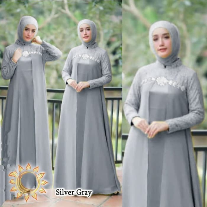 Gamis Pesta Elena Hijab Silver Baju Gamis Wanita Terbaru Shopee Indonesia