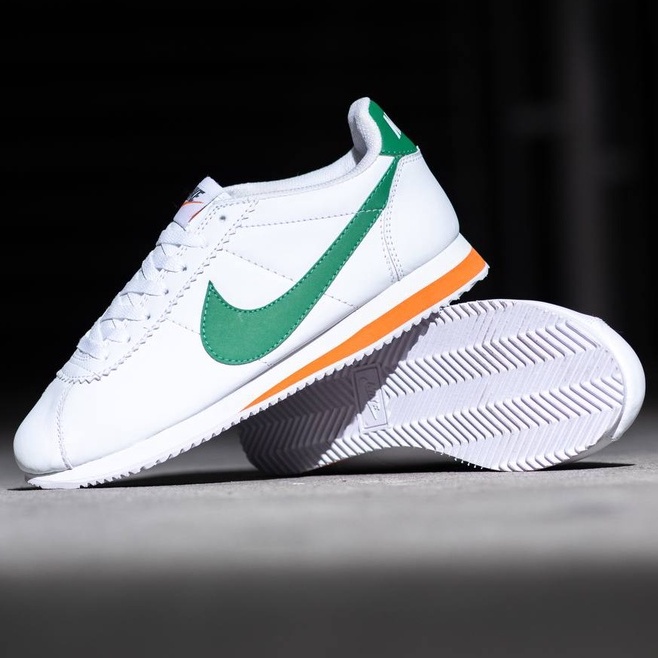 Sepatu Nike Cortez Leather White Green Orange Putih Hijau Premium Original