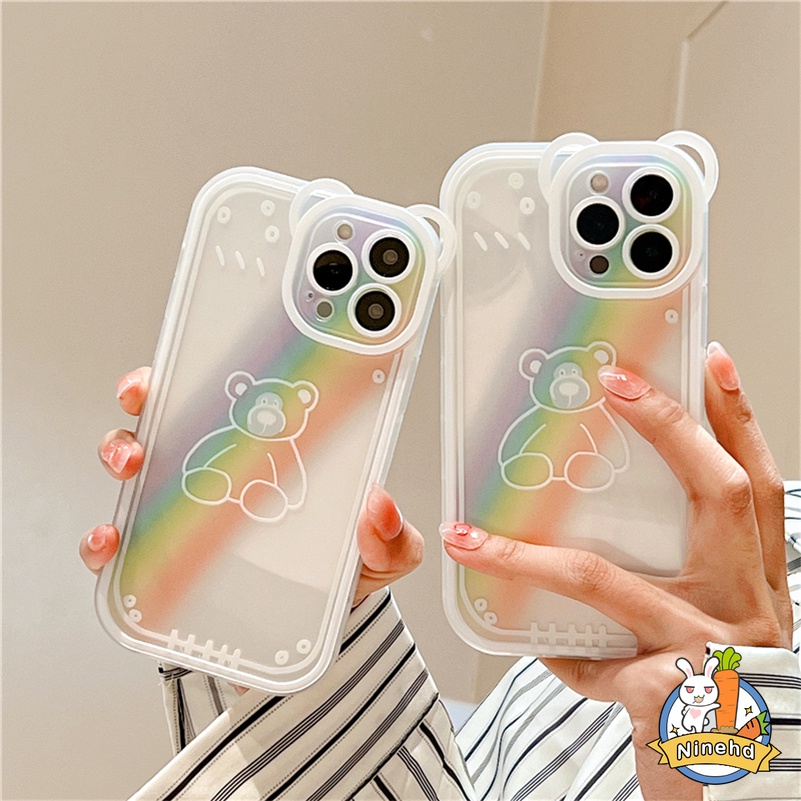 Soft Case Silikon Motif Kartun Beruang Pelangi Untuk iPhone 13 12 11 Pro Max X Xr Xs Max SE 2020 8 7 6 6s Plus