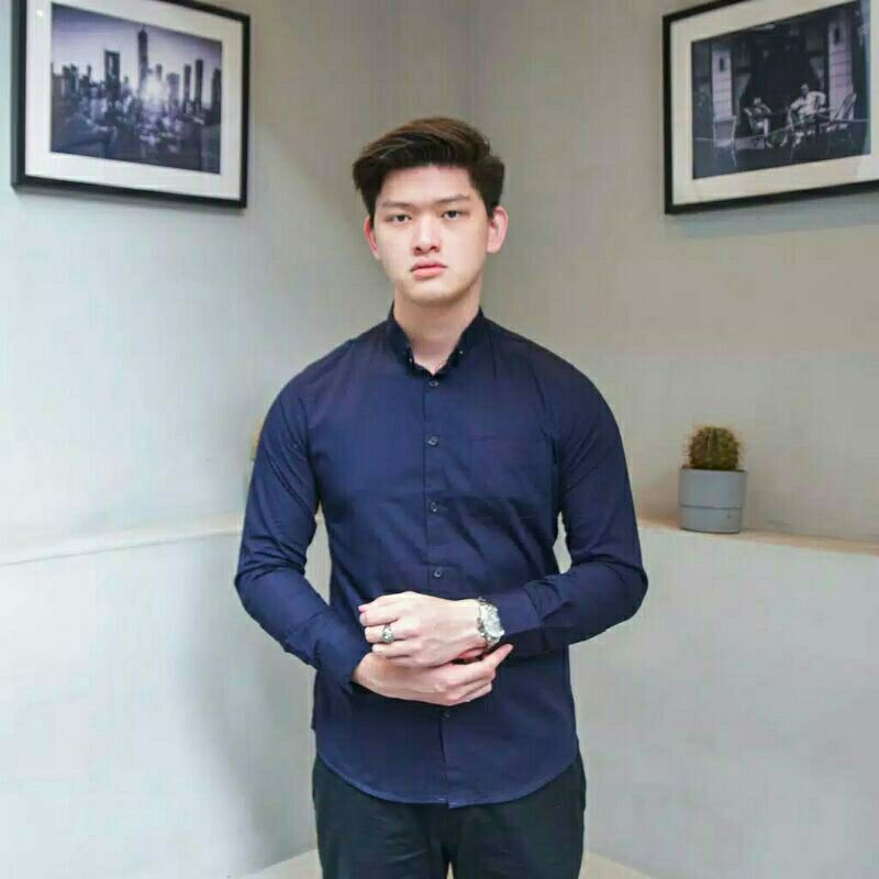 kemeja cowok polos pria lengan panjang slimfit hem pria kantor hitam navy putih maron army