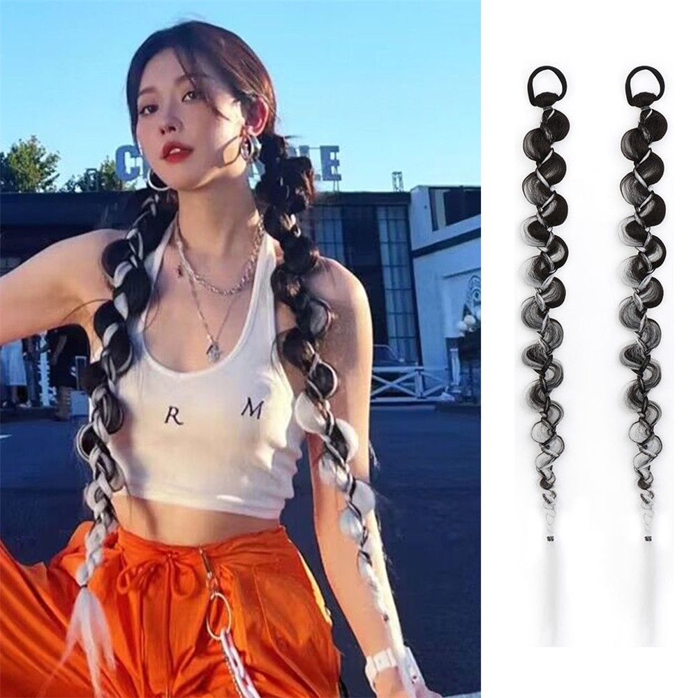 2 Pcs Wig Rambut Kepang Ponytail Gaya Hip Hop Untuk Wanita