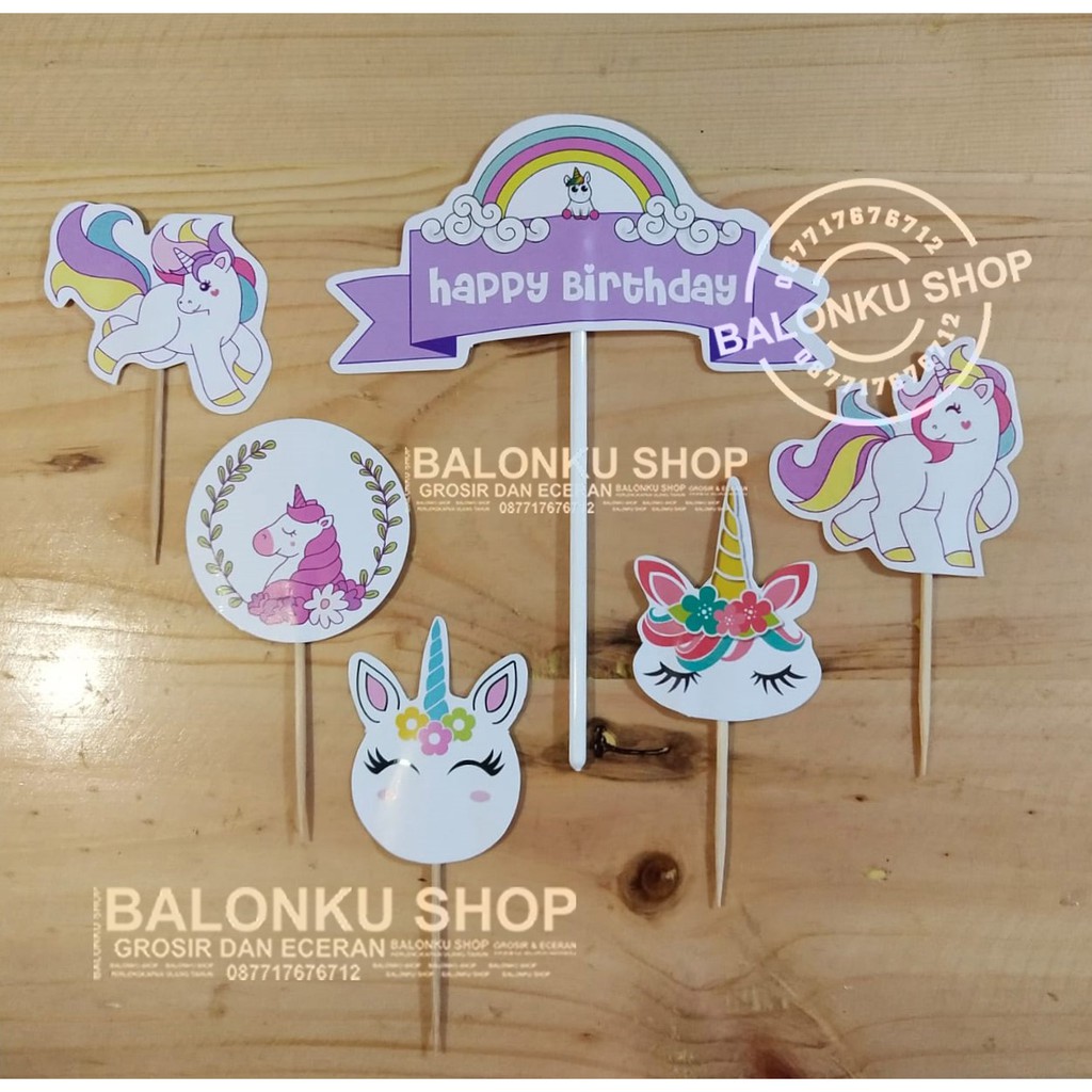Cake Topper Happy Birthday / Cake Topper Unicorn / Hiasan Kue Unicorn