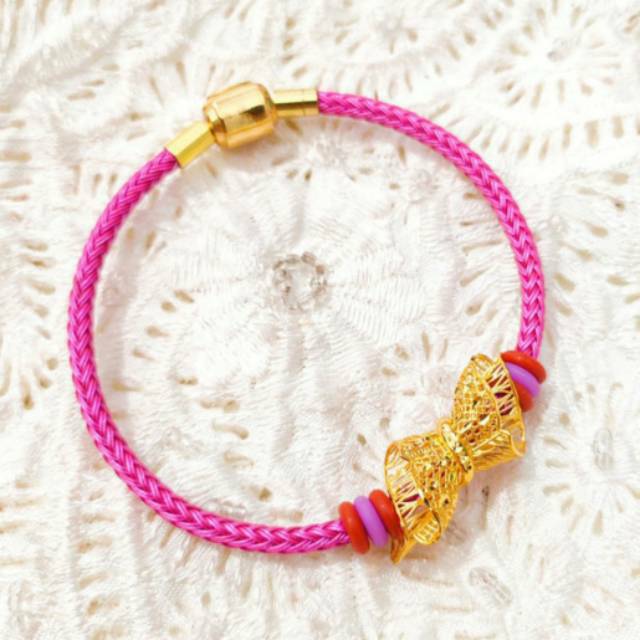 Gelang White Emas Asli model tali warna