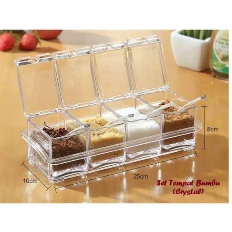 Tempat Bumbu Dapur Set 4 in 1 dilengkapi dengan Sendok kotak bumbu dapur transparan