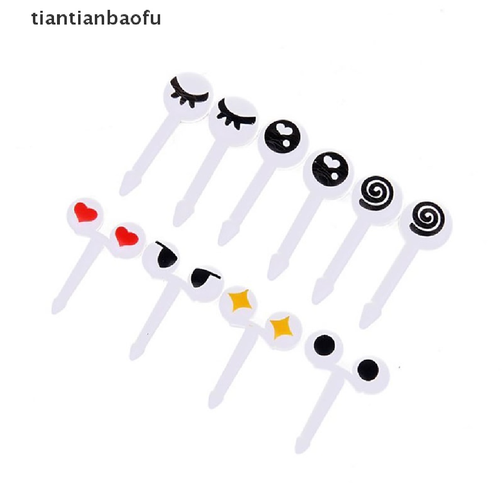 [tiantianbaofu] 10Pcs/Set Mini Skewers Cute Cartoon Eyes Kawaii Lunch Bento Box Food Fruit Fork Boutique