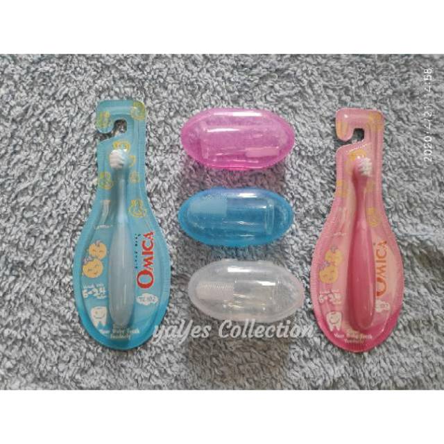 Sikat gigi omica untuk baby 6 sampai 24 bulan silicone silikone jari soft tooth baby biru pink blue