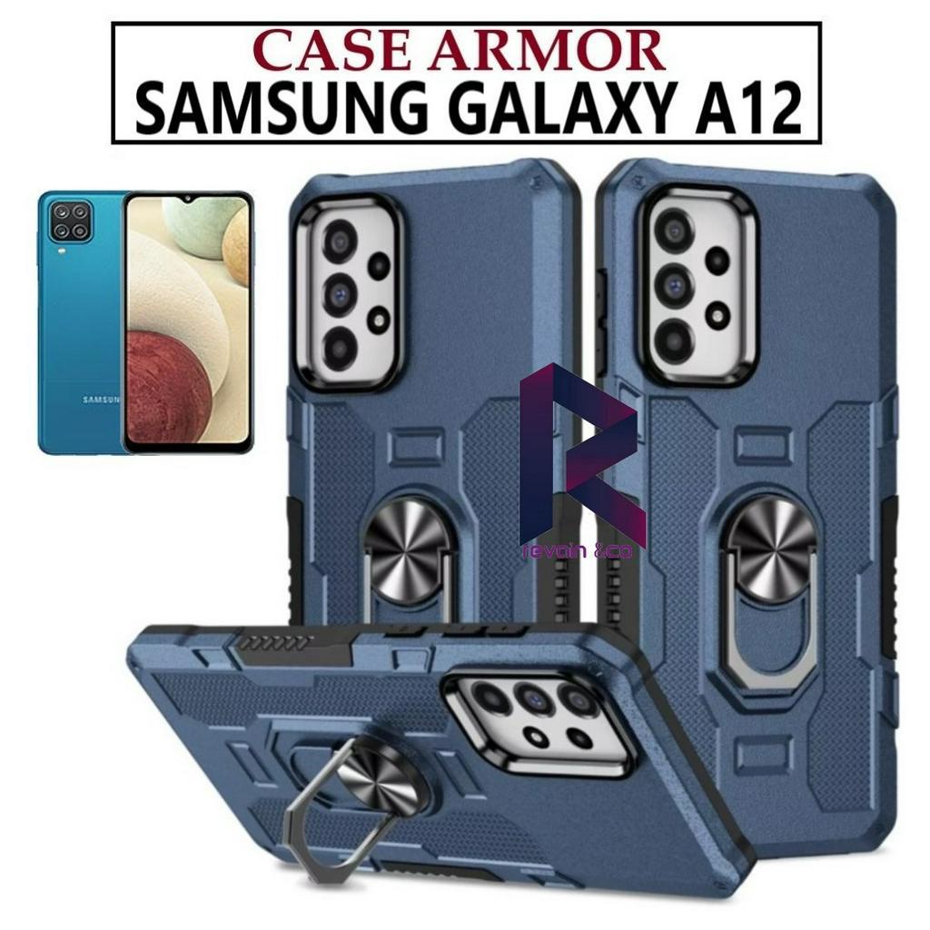 Case Armor SAMSUNG A12 Iring Cincin Magnetic Kesing Hp Protect kamera Premium Hard Case Standing Robot Pelindung Kamera