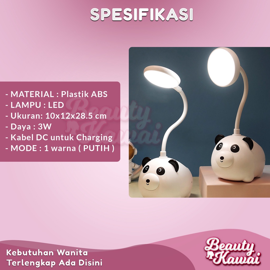 Lampu Belajar LED Meja Fleksibel USB Karakter Panda Rechargeable