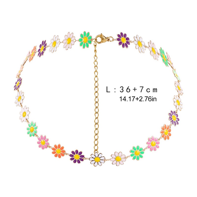 Fancyqube Kalung Choker Rantai Klavikula Desain Bunga Matahari Daisy Warna-Warni Gaya Vintage Untuk Wanita