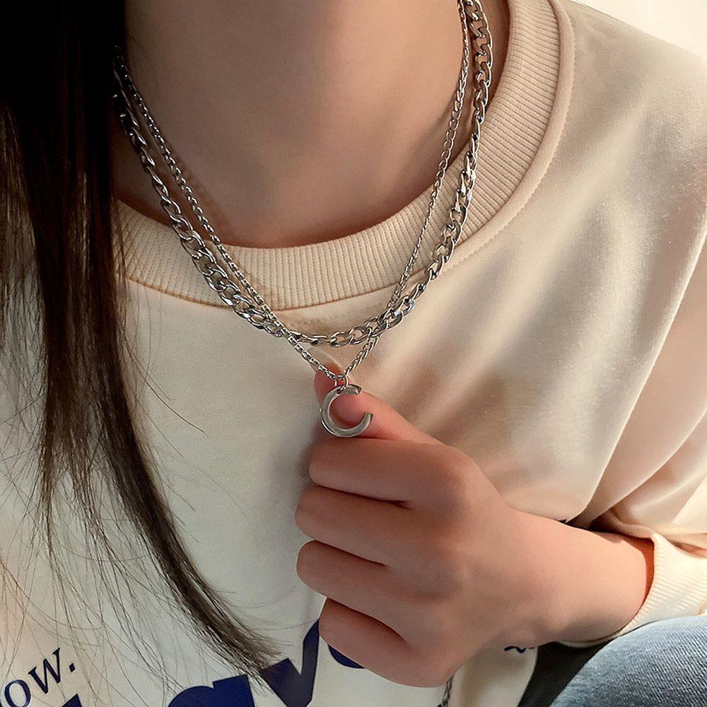 NEEDWAY Kalung Gaya Korea Keren Unik Hadiah Gadis Y2K Baja Titanium Kalung Alfabet Huruf Inisial Sederhana