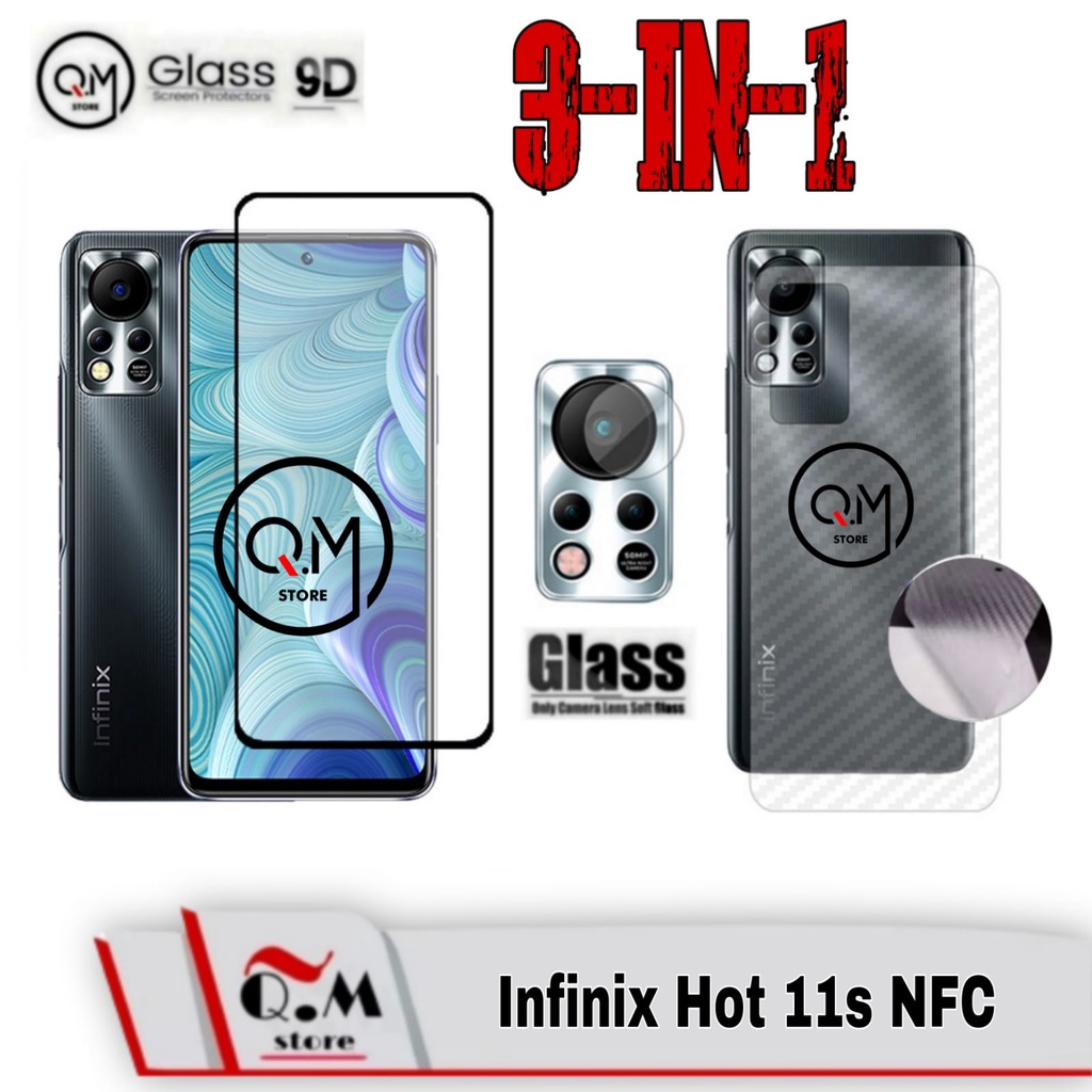 Paket 3 in1 Tempered Glass Infinix Hot 12 Play / Hot 12 / Hot 12i / 11S NFC Anti Gores Layar Screen Guard Pelindung Layar Full 9D