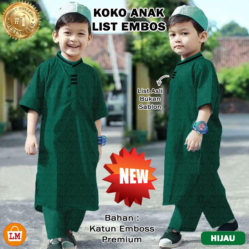 TERBARU TERMURAH Baju SETELAN KOKO ANAK LIST Katun Emboss Usia 2-15 tahun LMS 11447-11453