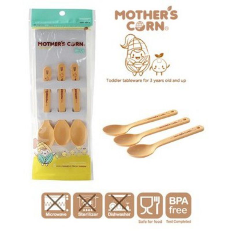 Mother's Corn Cutie Spoon / Cutie Fork Set isi 3pc - Sendok Makan Anak isi 3pc