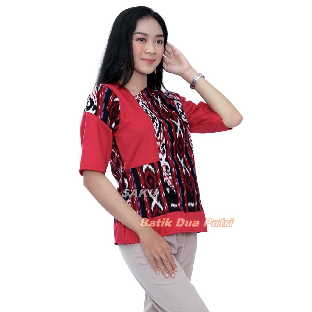 Batik Wanita Blouse Atasan Songket Kombinasi Bersaku Size S-M-L-XL-XXL-3L-4L-5L-1