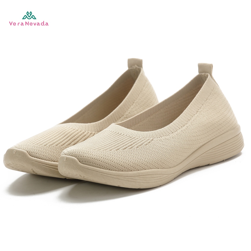 Vera Nevada Sepatu FlyKnit Flat Slip On Wanita Shoes A02-KHAKI