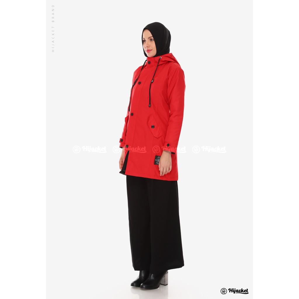 Hijacket Ixora Merah Parachute Wind & Water Prouf Original Guranteed Jaket Parka Wanita Muslimah-2