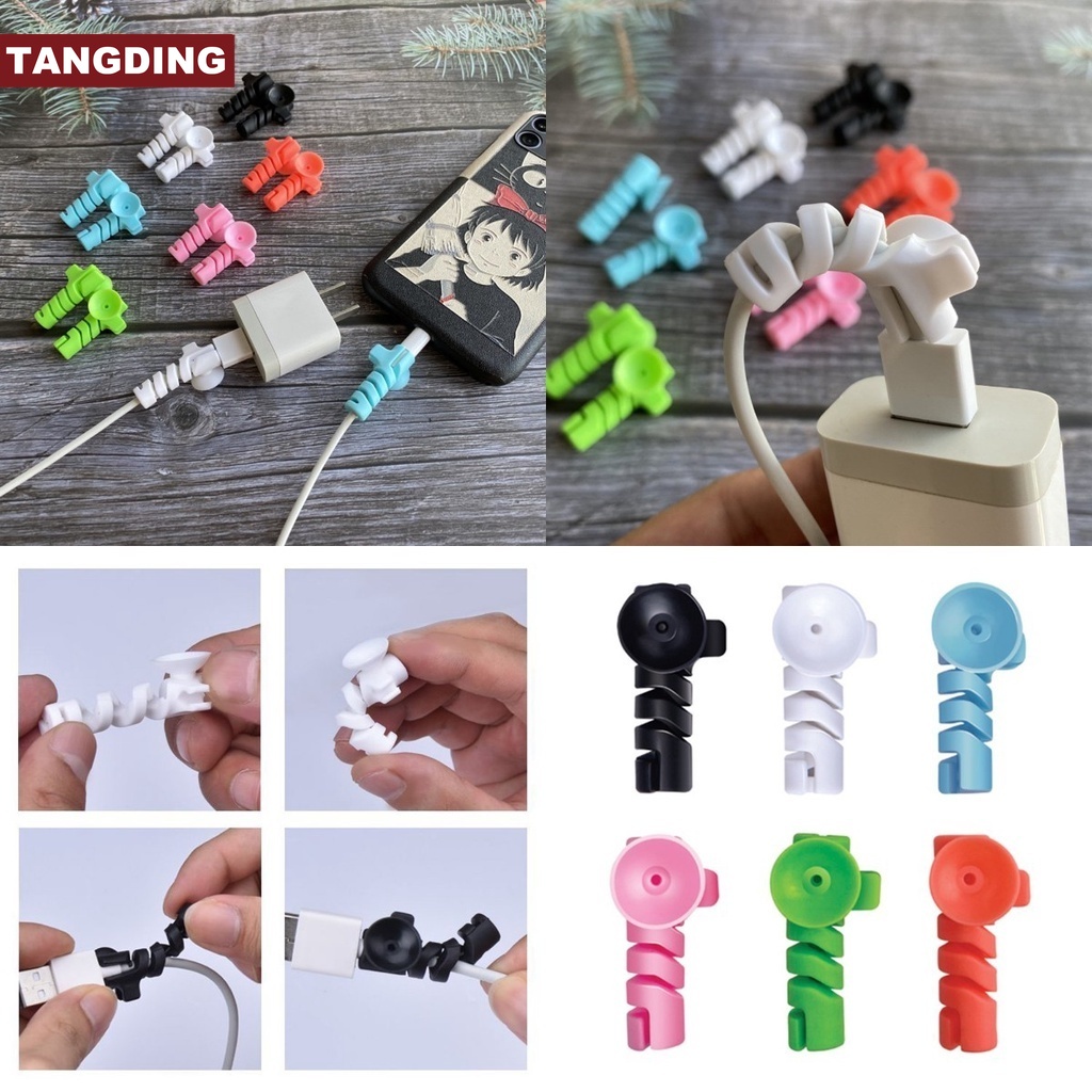 【COD Tangding】1PC Screw Suction Cup Cable Wire Protector Charge Cord Spiral Data Line Cable Protector Screw Data Random Color