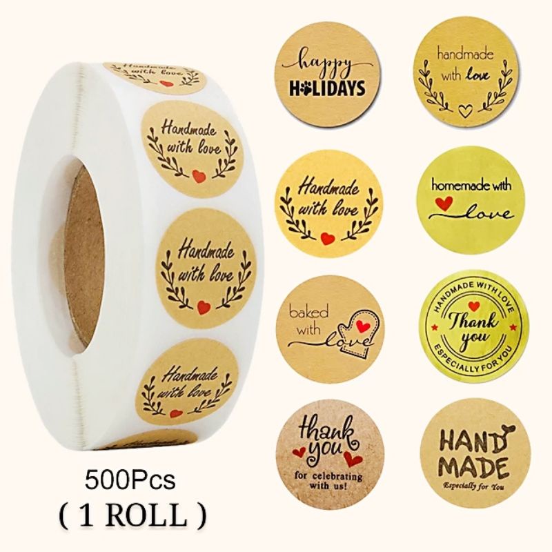 

STICKER LABEL hand made with love 1 ROLL ( 500 PCS ). 25mm x 25mm.