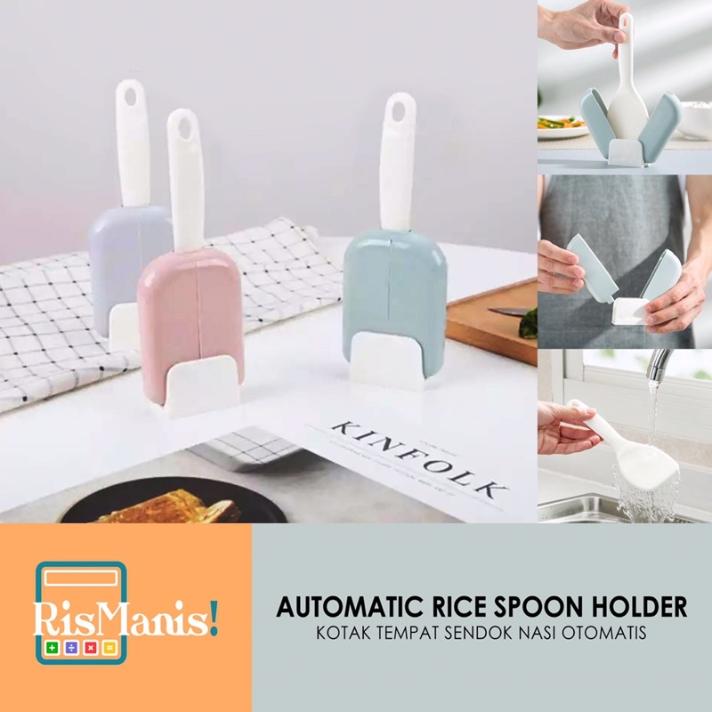 AUTOMATIC RICE SPOON HOLDER - Set Tempat Centong Kotak Sendok Nasi Ajaib Otomatis Plastik Food Grade