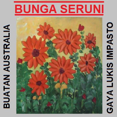 

7 BUNGA DAISY MERAH - 7 RED DAISY FLOWERS OIL ON CANVAS PAINTING
