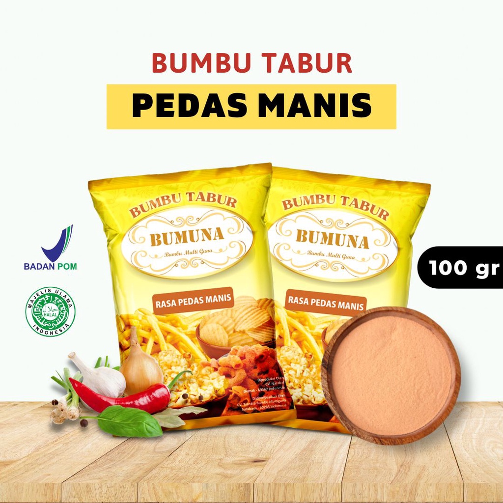 

Bumbu Tabur Pedas Manis 100 Gram Bumuna / Seasoning Powder / Serbuk Tabur / Bumbu Tabur Cemilan Keripik Kentang Makroni Mie Lidi