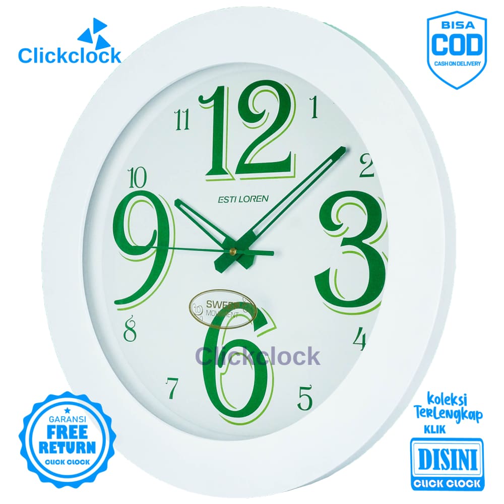 Jam Dinding Quartz Minimalis White Estiloren PTS2155 T1-5 Besar Dekorasi Kamar Murah