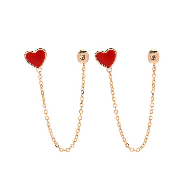 LRC Anting Tusuk Fashion Black Peach Heart Earrings F50741