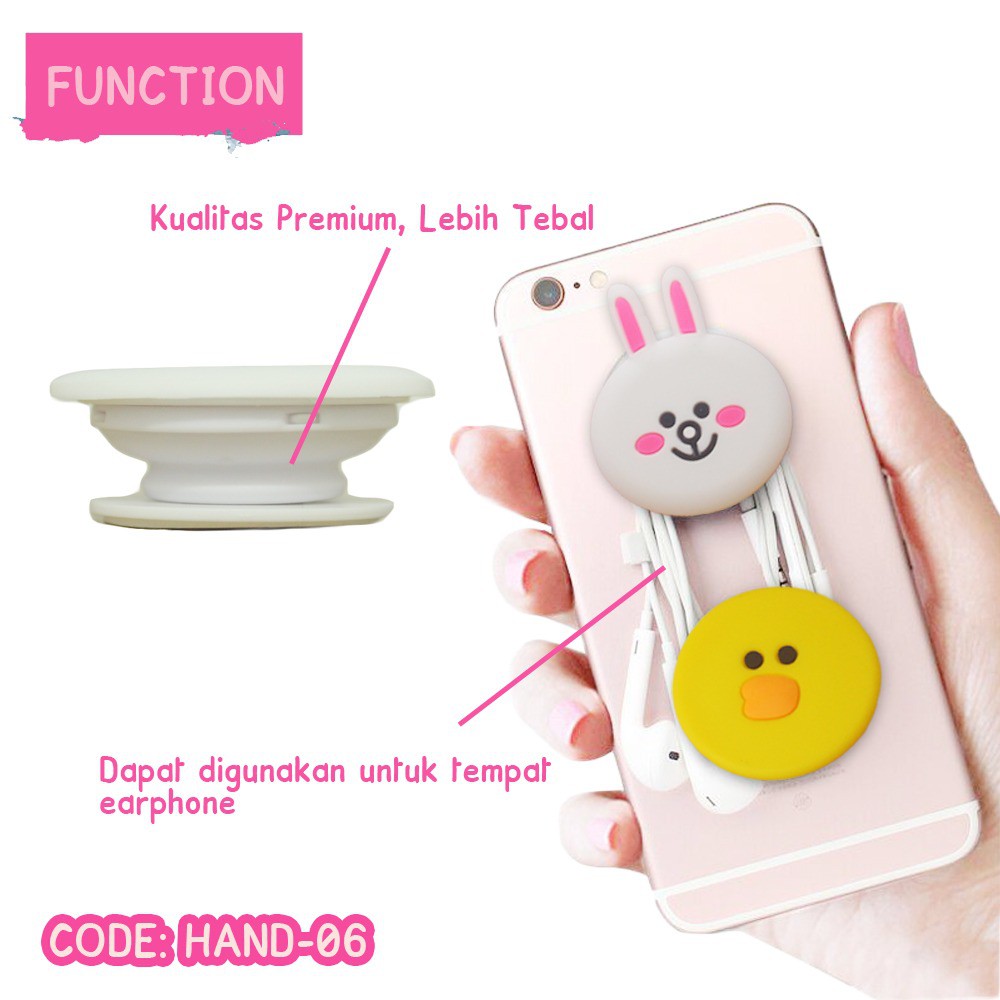 Popsocket 3D Karakter LINE dan EMOJI . Popsockets PVC Motif . Finger Grip Stand Phone . HAND-06