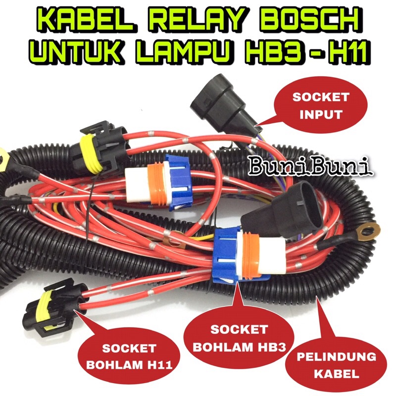 Kabel Relay BOSCH Komplit Untuk Lampu Mobil RUSH &amp; TERIOS - 3 Relay 4 Lampu - ORIGINAL