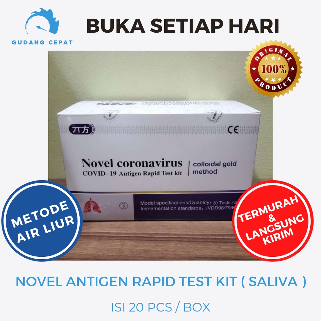 Novel Coronavirus Covid-19 Antigen Saliva Rapid Test Kit Swab Antigen Metode Air Liur 1 box