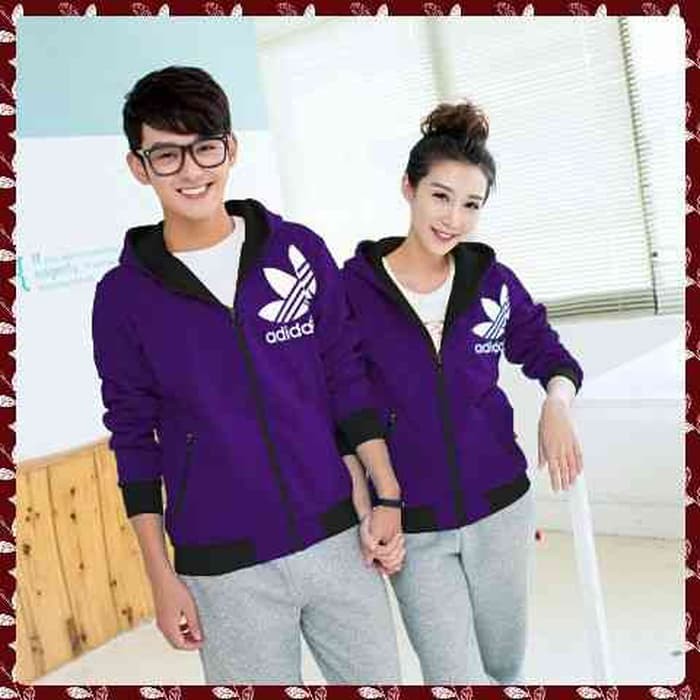 [Cp Jkt Adidas Purple LT] jaket couple babyterry ungu