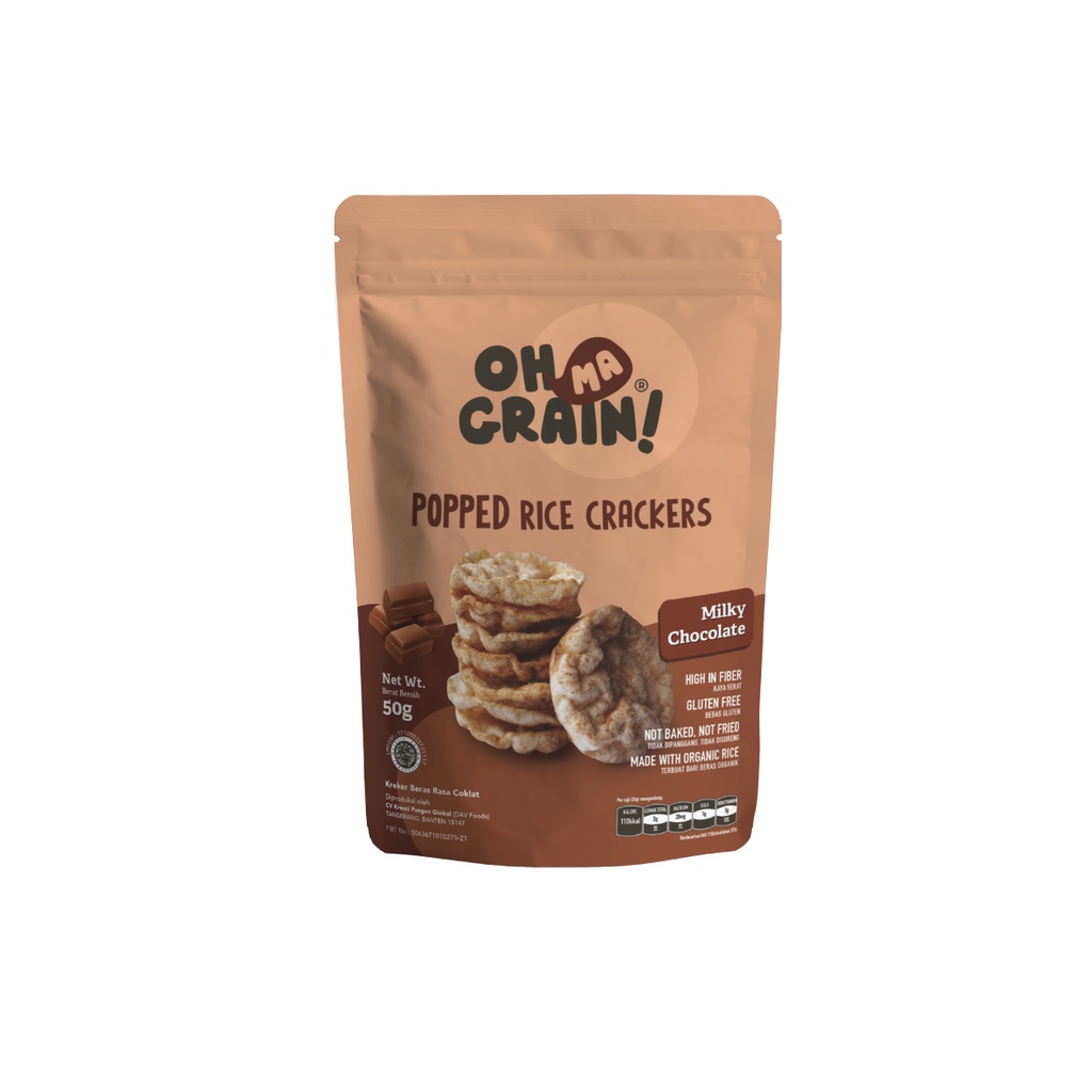 Oh Ma Grain Popped Rice Crackers -Milky Chocolate- organik cemilan sehat