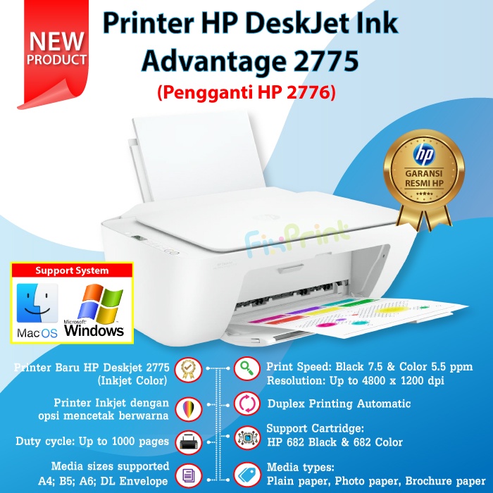 Printer HP Deskjet 2776 2775 WiFi All in One Print Scan Copy WiFi Wireless Bluetooth Multifungsi