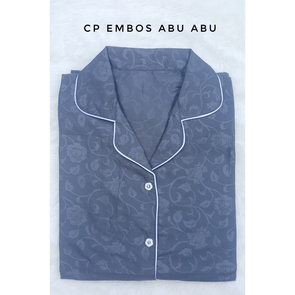 JNV Piyama CP Wanita Motif Satin Embos - Baju Tidur Saten Lengan Pendek - Bahan Satin Embos-abu tua