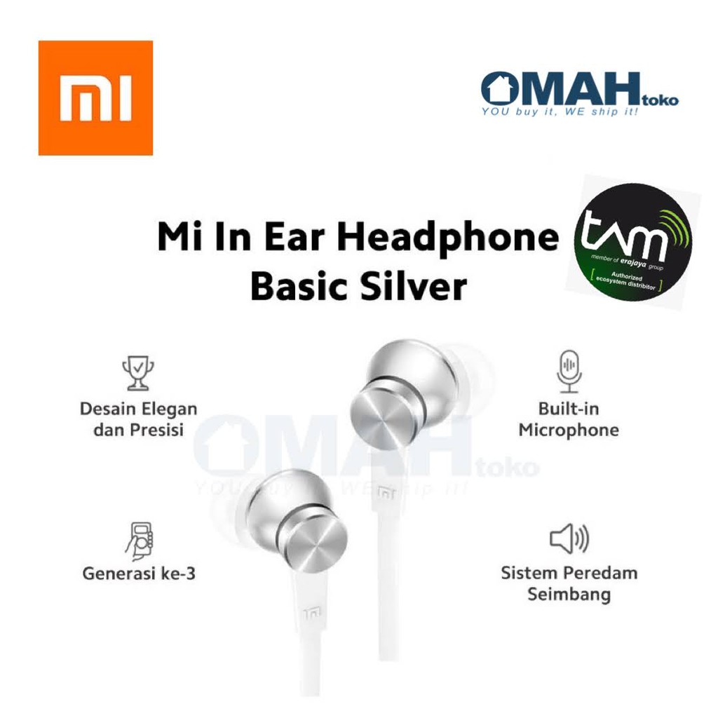 Original Xiaomi Mi In Ear Headphones Basic - Mi Earphone Piston Basic Garansi Resmi TAM