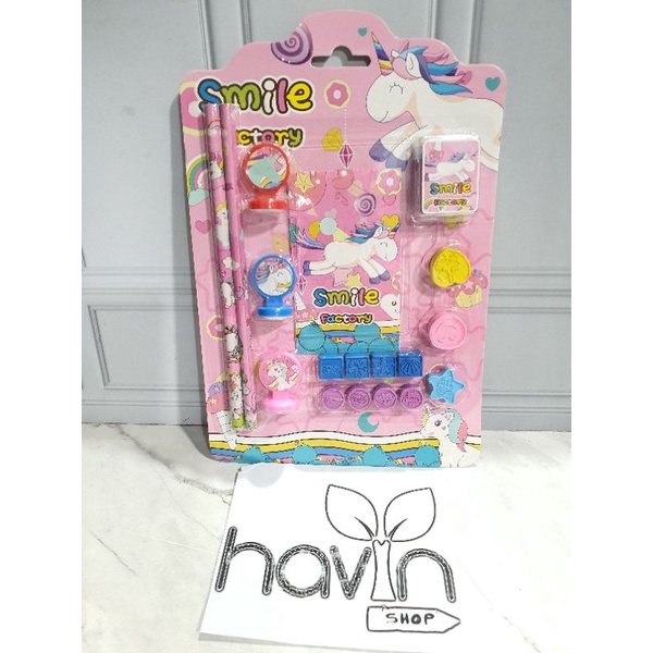 paket alat tulis/stationery set/study set ada CAP dan ROLLER stampel-UNICORN CAP