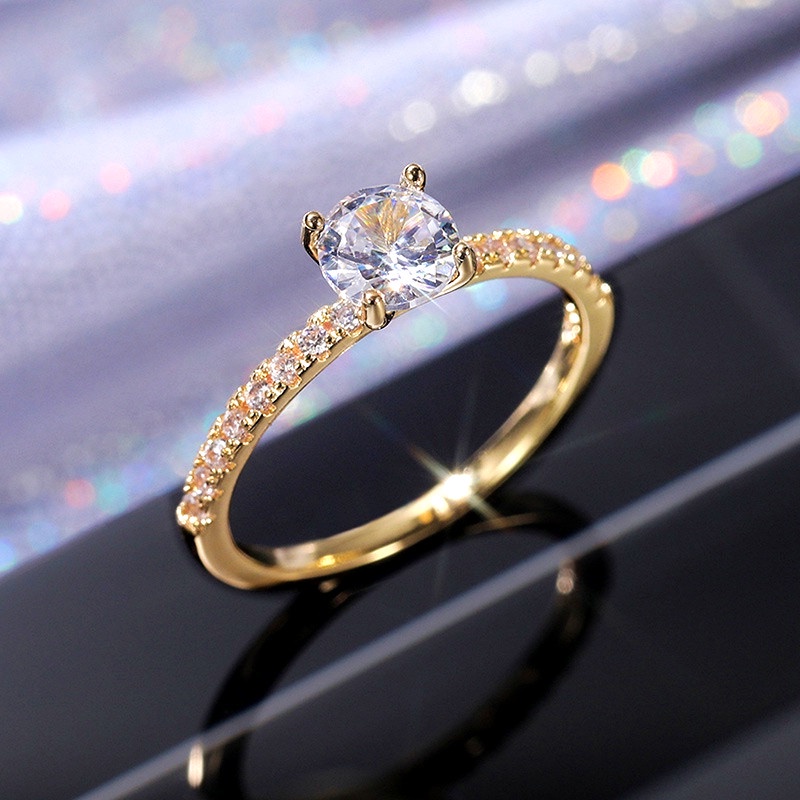 Image of Cincin Titanium Wanita Anti Karat 18k Emas Berlian Cincin Pernikahan Perhiasan #4
