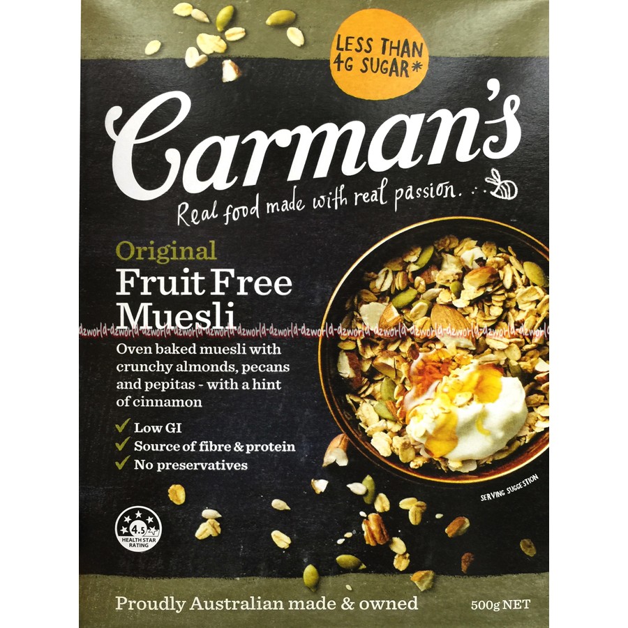 Carmans fruit free muesli Cereal Sereal Carman Fruit Cereal 500gr