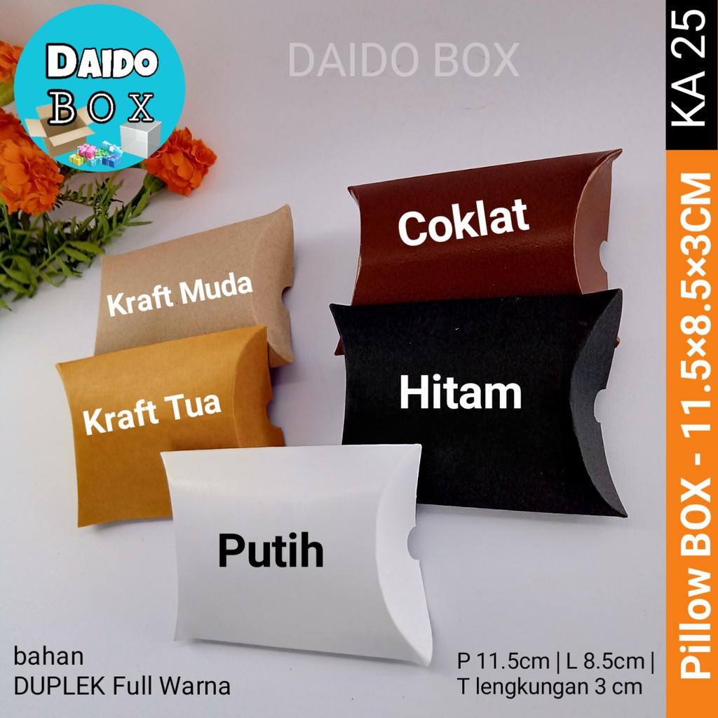 

ISI 36 BIJI Pillow Box 11cm Ka25 | Kotak Kado Kardus Sabun Dus Souvenir Aksesoris - Kraft Tua